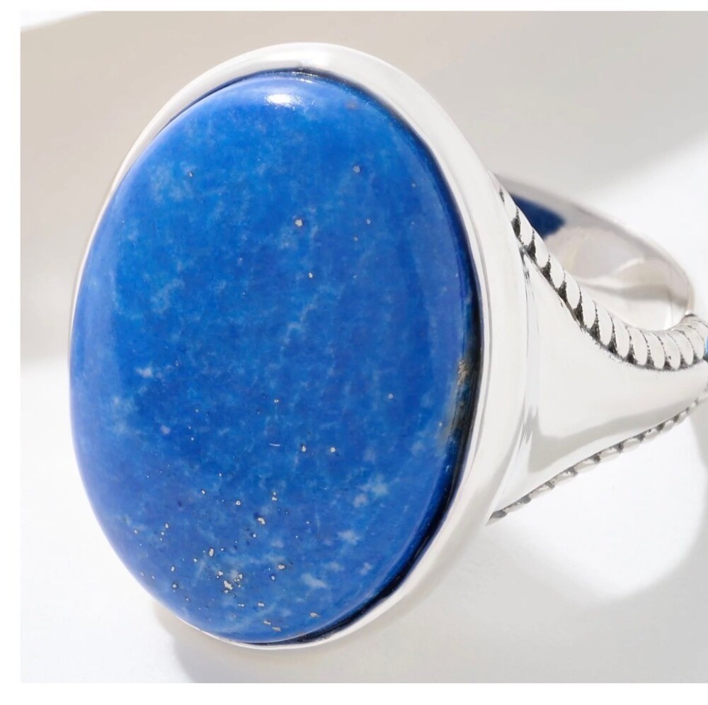 American West bold oval denim Lapis sterling silver ring size 6